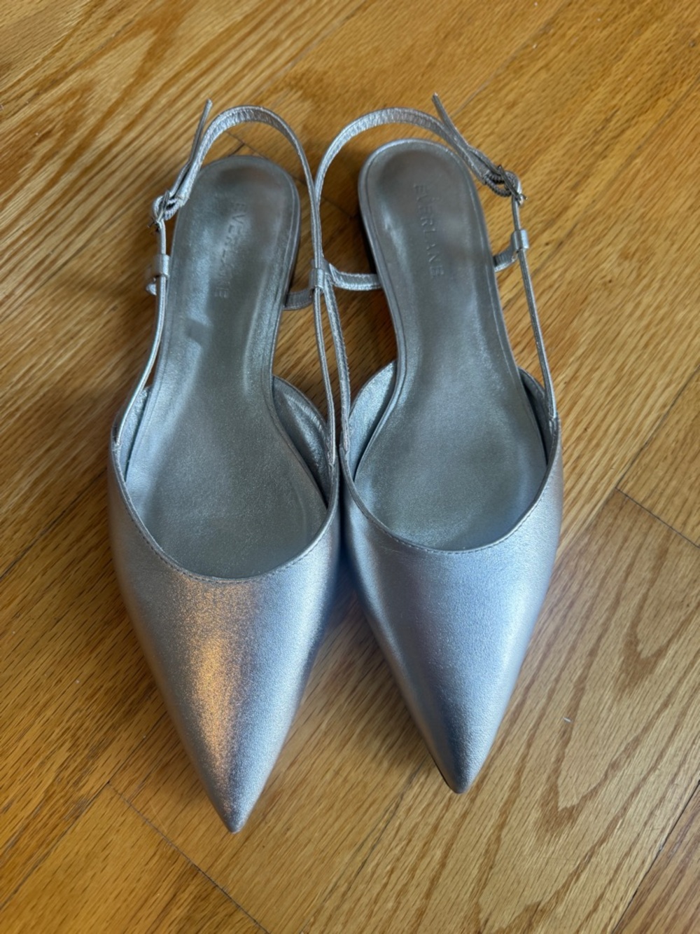 Everlane Metallic Pointed Slingback Mules in Silver 6.5